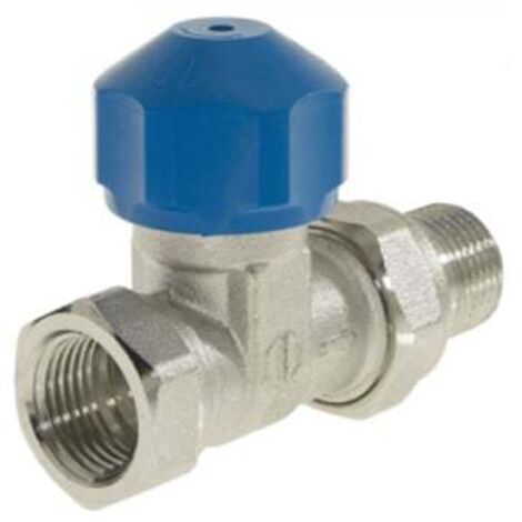 Robinet droit thermostatisable Mâle Femelle 3/8" (12/17) avec douille écrou ezowell (bleu) - Conecterm