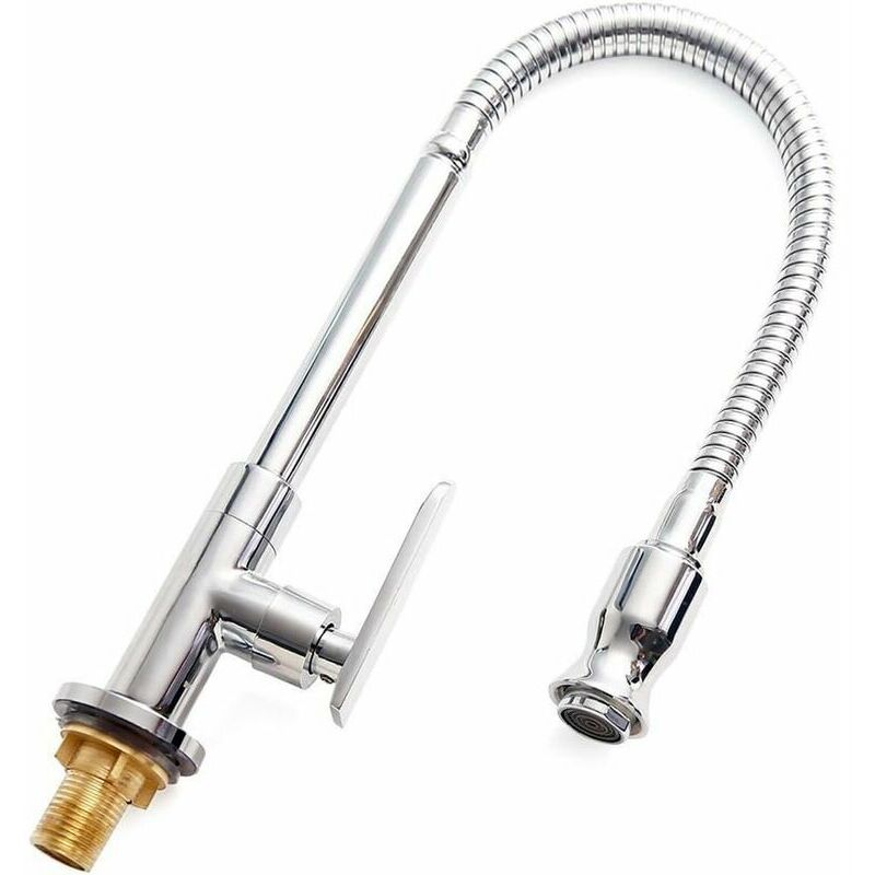 Lucky-88 - Robinet d'évier de cuisine extérieur eau froide monotrou 360°, poignée unique pivotante et col flexible pour buanderie