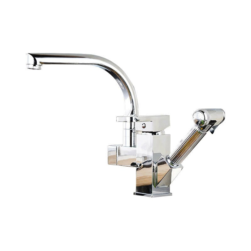 Gotrays - Robinet d'évier de cuisine Pull Out Cuivre Chaud et Froid Lave-vaisselle 360 Rotatif Évier Robinet Bassin Robinet,argent