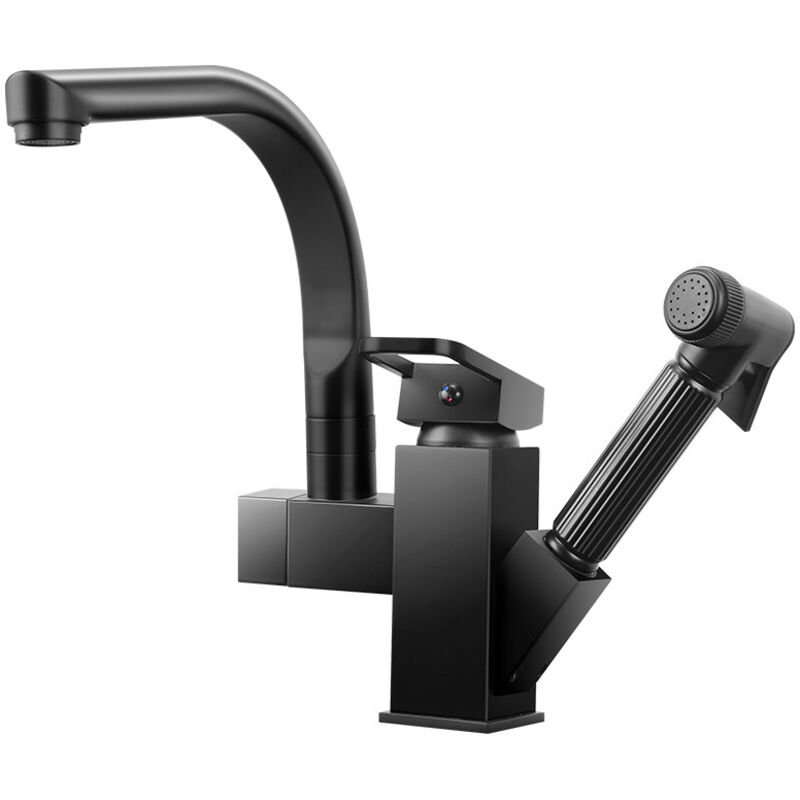 Gotrays - Robinet d'évier de cuisine Pull Out Cuivre Chaud et Froid Lave-vaisselle 360 Rotatif Évier Robinet Bassin Robinet,noir