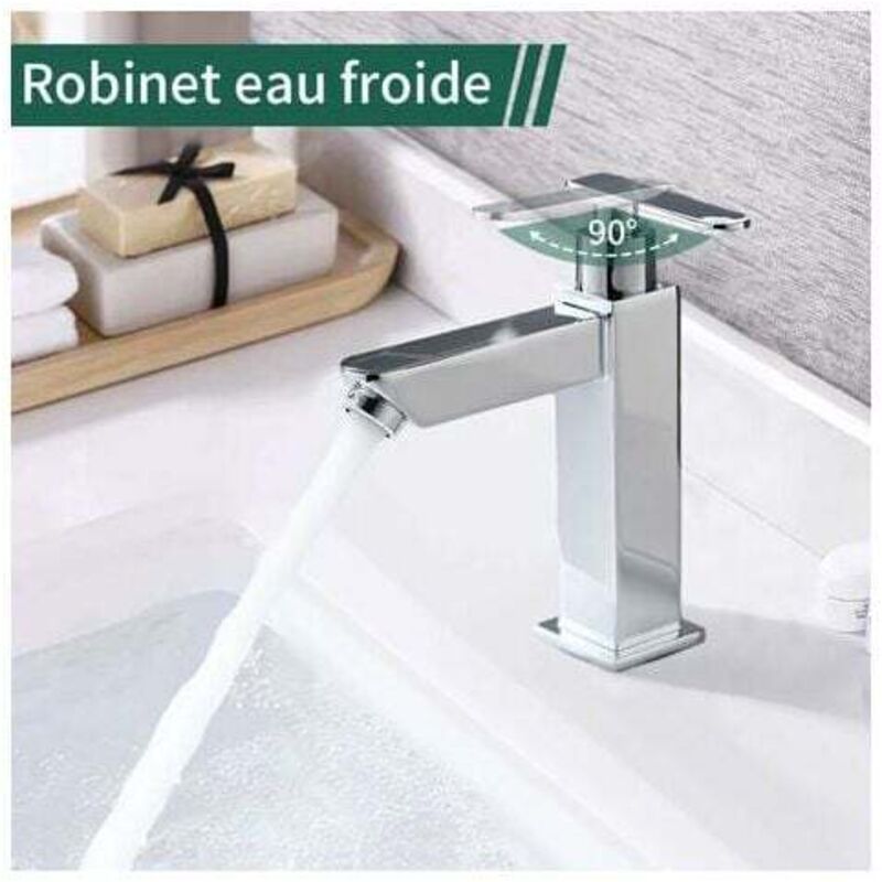Robinet Eau Froide pour Lave-Mains Robinet Salle de Bain Chromé Poignée Simple Mitigeur Robinet Lavabo