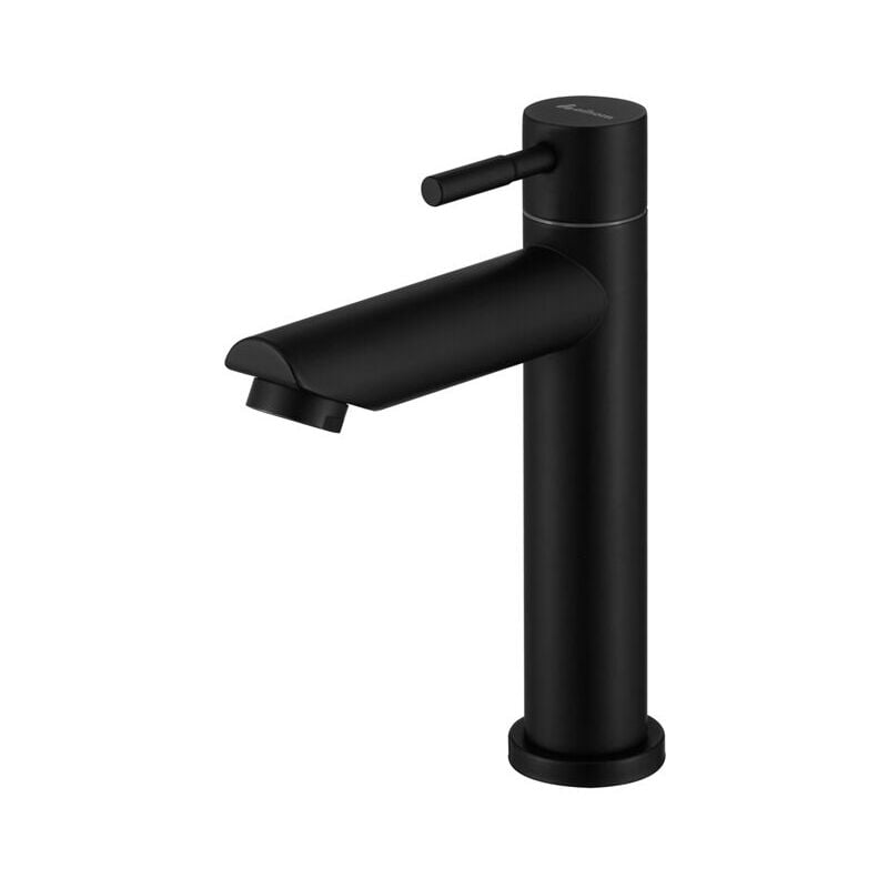 Robinet Eau Froide pour Lave-Mains Robinet Salle de Bain Noir Robinet Lavabo en Acier Inox Robinetterie Ronde Mousseur Démontable.