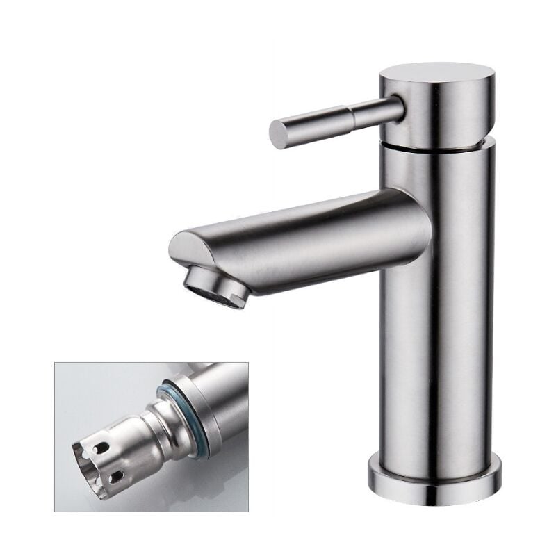 Fitags - Robinet Eau Froide Robinet Lave-Mains Robinetterie Lavabo pour Salle de Bain Chromé Corps en Laiton Mousseur Démontable élégantt