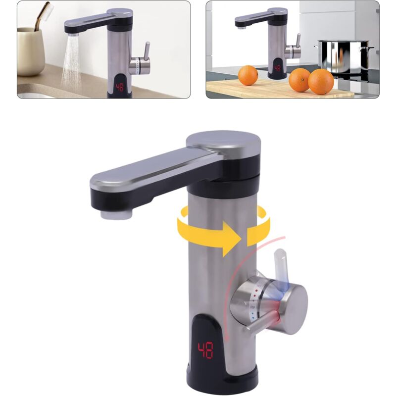 Gojoy - Robinet électrique 220V 3300W, robinet en acier inoxydable 304 avec chauffe-Eau Instantané Robinet de chauffe-eau instantané rotatif à 360°