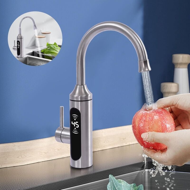 Gojoy - Robinet électrique 3300 w - Avec chauffe-eau instantané rotatif à 360° - Avec affichage led de la température - Pour cuisine, salle de bain