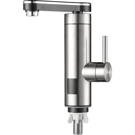 Robinet électrique avec chauffe-eau instantané, robinet de chauffage de robinet de cuisine électrique en acier inoxydable rotatif à 360 °, affichage de la température LCD, robinet d'eau chaude pour ch