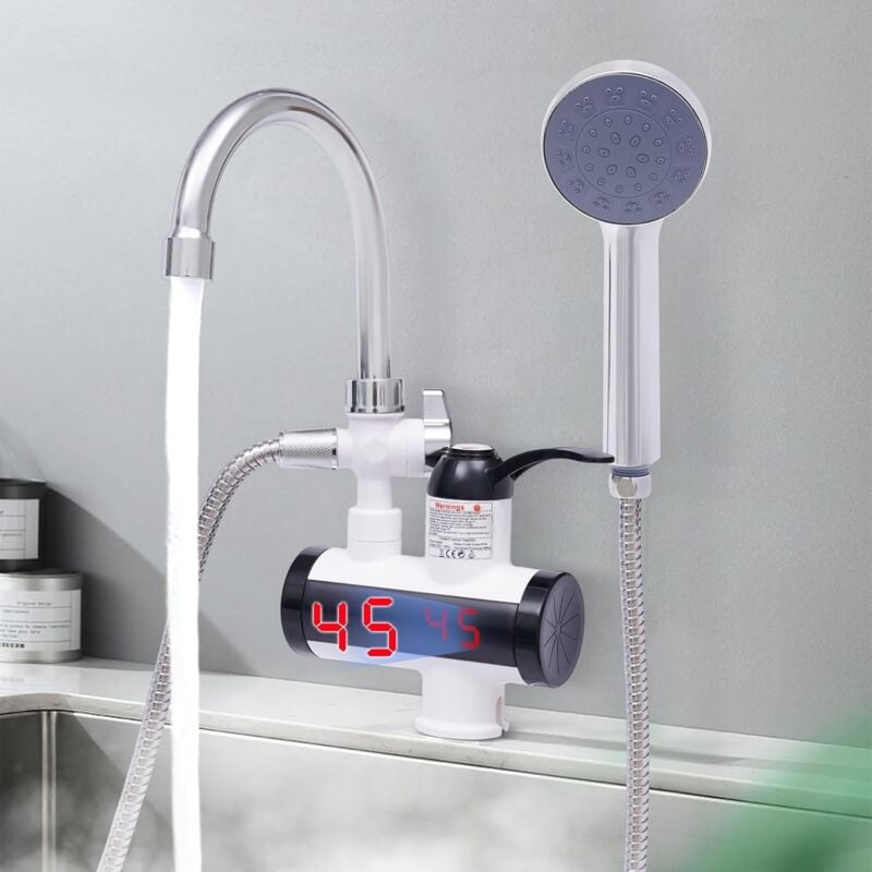 Gojoy - Robinet électrique avec douchette et chauffe-eau instantané 3300 w - Affichage de la température - Chauffe-eau 220 v - Pour cuisine, jardin,