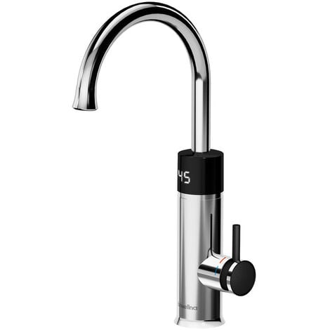 ESIP Robinet Électrique Сhauffe-Eau Instantané 3200W, Rotatif à 360°, Robinet de Cuisine en Acier Inoxydable avec Affichage de la Température LCD, pour Cuisine Jardin salle de Bain, Argent