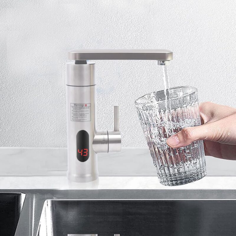 Robinet électrique pour eau chaude, évier de cuisine en acier inoxydable rotatif à 360° froid et chaud en laiton pour évier de cuisine 220V