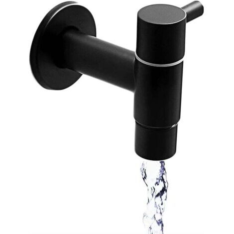 Robinet en acier inoxydable noir, robinet pour évier à serpillière, robinet mural d'eau froide, robinet d'évier rétro, robinet mural noir, convient aux balcons, salles de bains, cuisines et jardins.