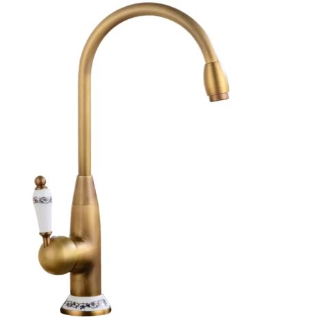Robinet en bronze antique - Robinet de lavabo pivotant à 360°, poignée en céramique, tuyau d'arrivée d'eau chaude et froide