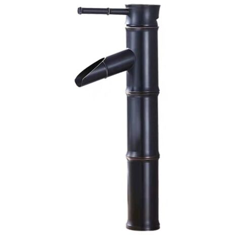 Robinet en forme de bambou, mitigeur de lavabo cascade, monotrou eau chaude et froide, noir (hauteur : 308 mm)