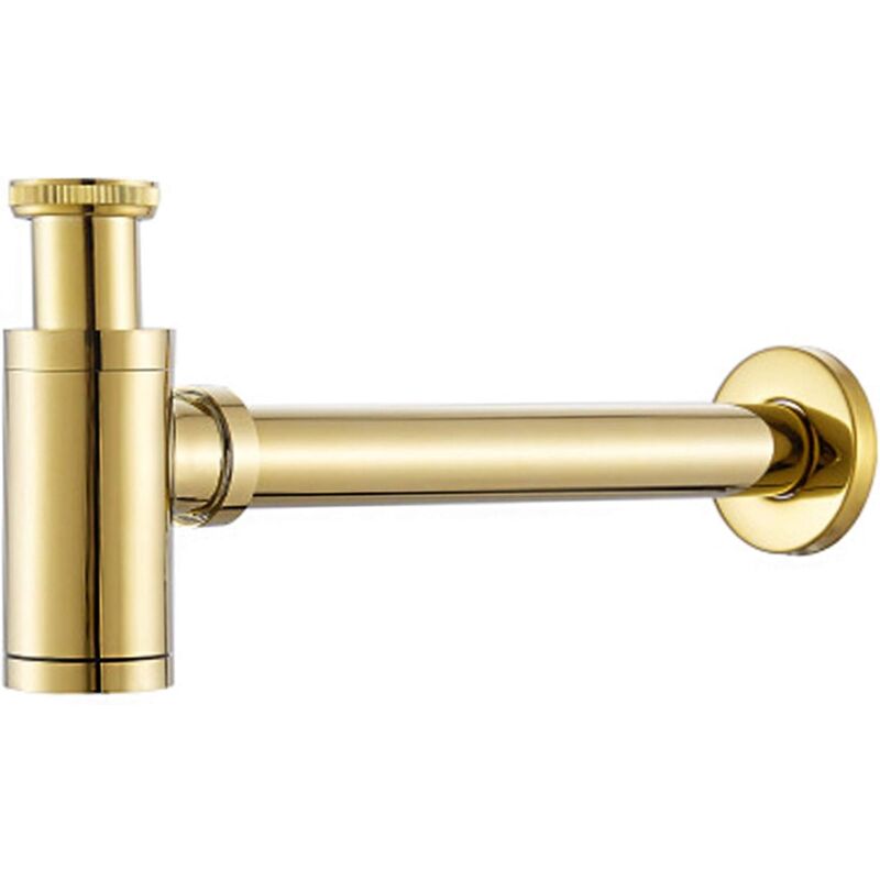 Linghhang - Robinet en forme de p en laiton doré, conception ronde, adapté au drainage de l'évier et de la salle de bain, prévention des odeurs de
