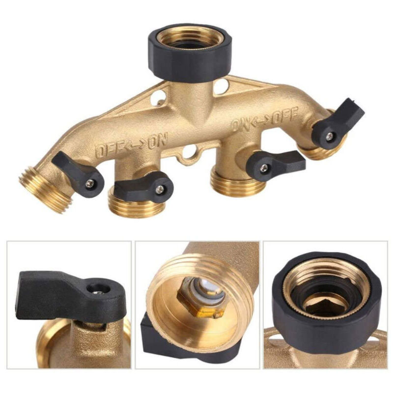 Robinet en laiton 4 voies distributeur de jardin, distributeur de tuyau de jardin, pièces d'irrigation de jardin