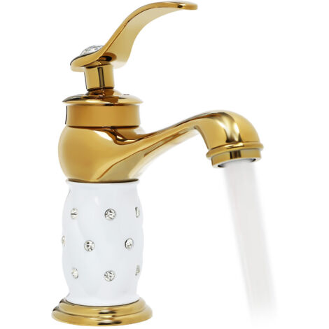 Robinet en laiton avec diamant Robinet d'eau chaude et froide Pièce de rechange pour lavabo Salle de bain Cuisine Maison (doré)