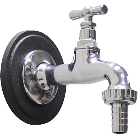 Robinet en laiton chromé mod.195 / C avec rosace en fonte grise pour fontaine de jardin 1/2 "