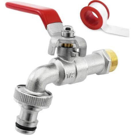 Robinet en laiton de haute qualité de 1/2'' pouce, résistant à la rouille et au gel + raccords de tuyau gratuits + e-book pour le jardin, la machine à laver, le tonneau d'eau de pluie