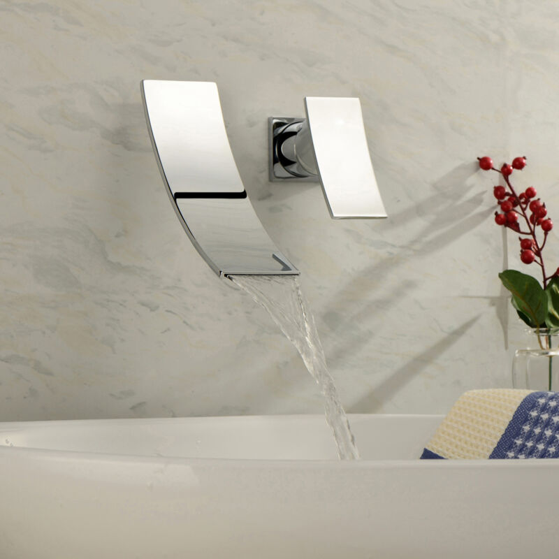 Sumerain - Mitigeur de Lavabo Mural chromé, Robinet Salle Bain en cascade avec deux trous