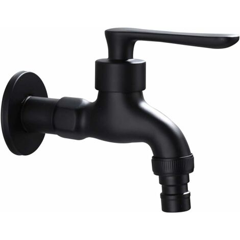 Robinet Exterieur Jardin Robinet Vintage pour Eau Froide avec Monocommande Interface (Sorties 1/2" - EntréE 1/2"), Convient pour Le Jardin, Machine à Laver, Longueur 9 Cm,SEMAket,noir
