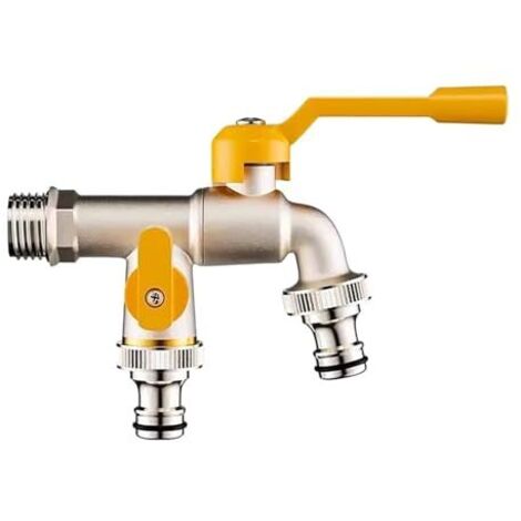 Robinet extérieur tout cuivre antigel, une entrée et deux sorties, double sortie d'eau pour terrasses, jardins et machines à laver, double usage.