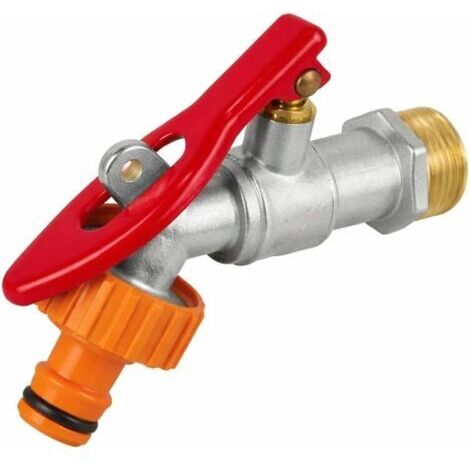 Robinet extérieur verrouillable avec raccord enfichable, 1/2" ou 3/4" en laiton mat, robinet à boisseau sphérique avec dispositif d'arrêt, 10 bar à 100 °C (1/2")
