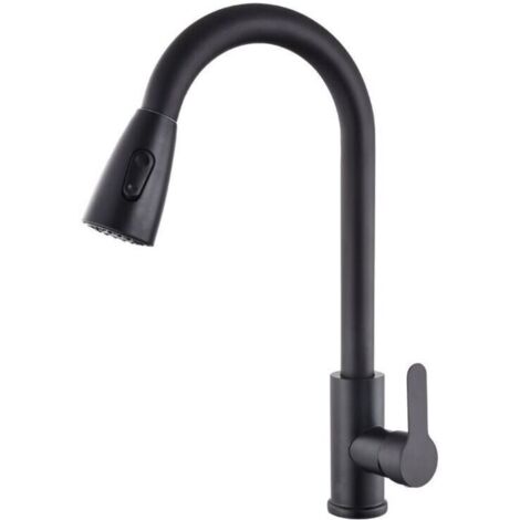 Robinet extractible de lavabo de cuisine domestique en acier inoxydable noir télescopique rotatif chaud et froid