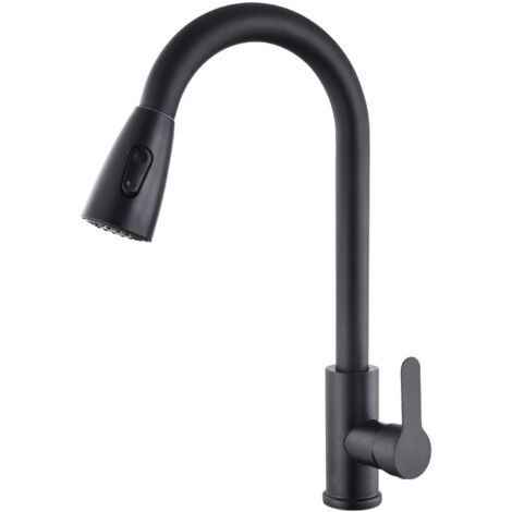 Robinet extractible de lavabo de cuisine domestique en acier inoxydable noir télescopique rotatif chaud et froid
