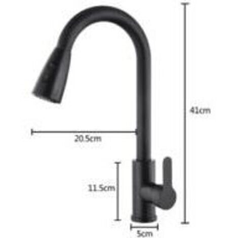 Robinet extractible de lavabo de cuisine domestique en acier inoxydable noir télescopique rotatif chaud et froid