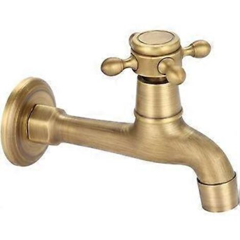 Robinet générique antique avec poignée en laiton pour buanderie, salle de bain, fixation murale pour machine à laver, tuyau d'arrosage extérieur, robinet long à eau froide unique.