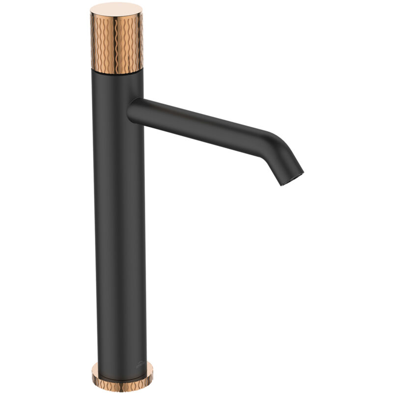 Robinet Grand Lavabo Salle De Bain Laiton Noir/Or Rose Poignée Gravée Mitigeur