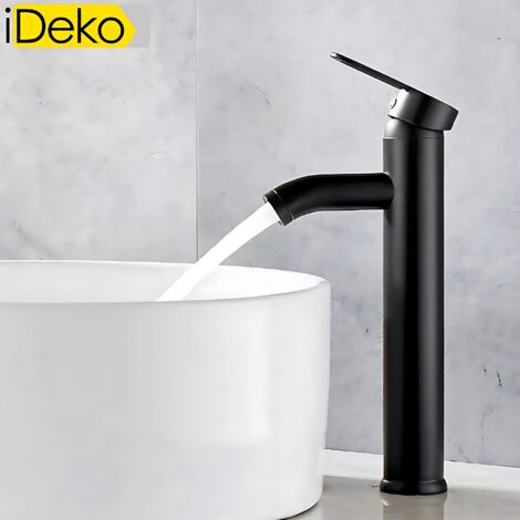 Robinet haut à vasque noir en céramique – Hauteur 30 cm – Hauteur sous bec 20.5 cm – Design moderne pour salle de bain – Ideko