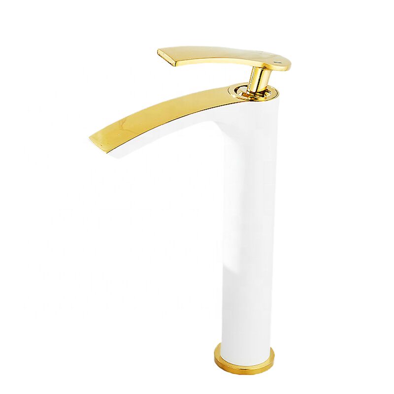 Robinet haut de comptoir à 1 poignée pour lavabo de salle de bain à trou unique Montage sur pont or blanc(version longue)