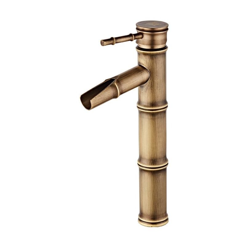 Vuszr - Robinet haut en bambou, robinet de lavabo, 3 branchements (dessus antique + tuyau d'arrivée)