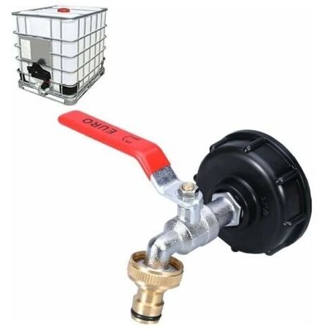 Robinet IBC 1000L avec adaptateur 1/2", double robinet laiton, filetage 60mm pour récupération eau pluie