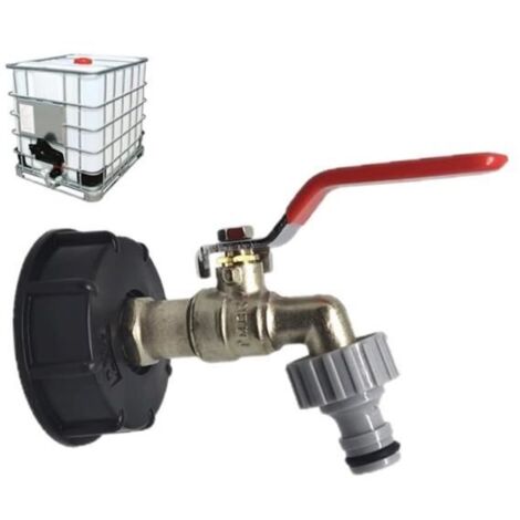 Robinet IBC 1000L en laiton avec raccord tuyau 1/2" et adaptateur de vidange.