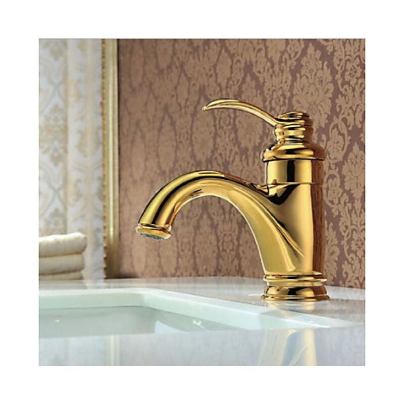 Robinet mitigeur lavabo à poignée unique, finition or
