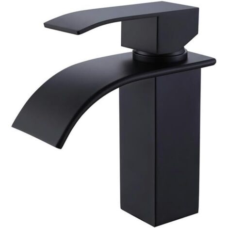 Robinet Lavabo Cascade - Mitigeur Haut Débit Noir - Bec Hauteur 114 mm - Pour Vasque Sous-Plan ou Encastrée - 1 Pièce