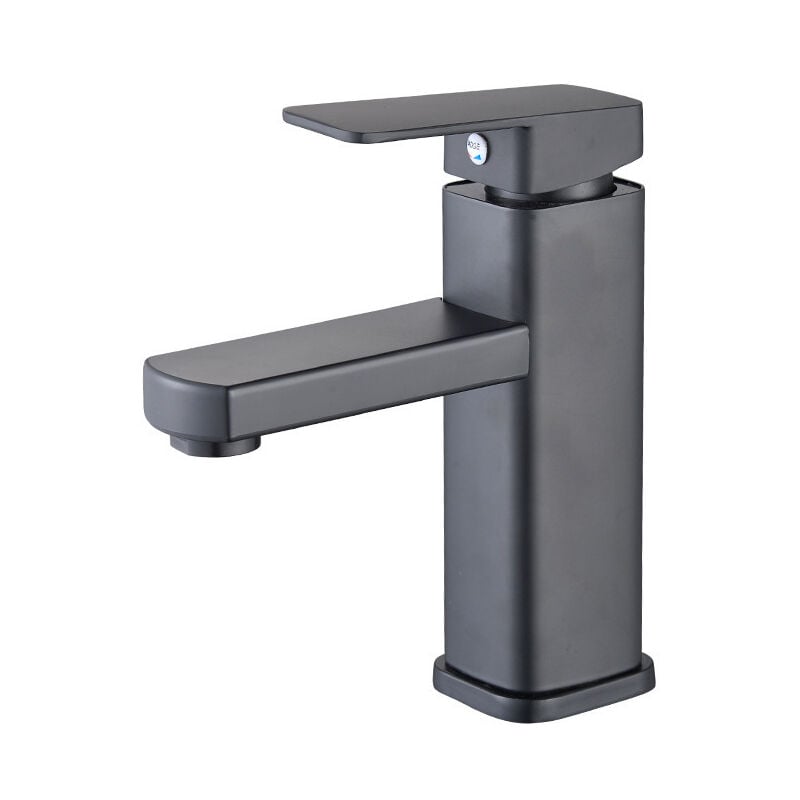Ikodm - Robinet Lavabo Cascade Noir, Haut Mitigeur Vasque à Poser Salle de Bain, Robinetterie Grand Bec Carré en Laiton, Eau Chaude et Froide