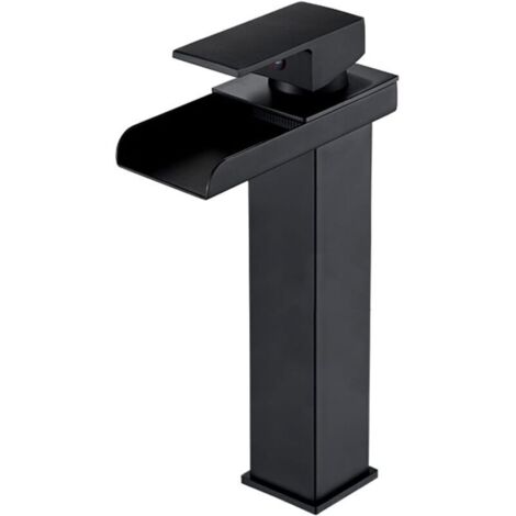 Robinet lavabo cascade noir long – mitigeur mono-commande eau chaude/froide, finition épurée et débit puissant