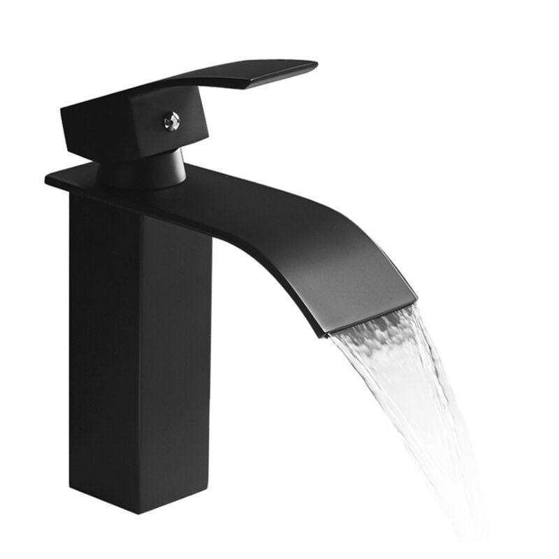 Robinet Lavabo Cascade Noir Moderne Mitigeur Robinet Salle Bain pour Vasque à Poser Robinetterie Carré en Laiton Haut Qualité