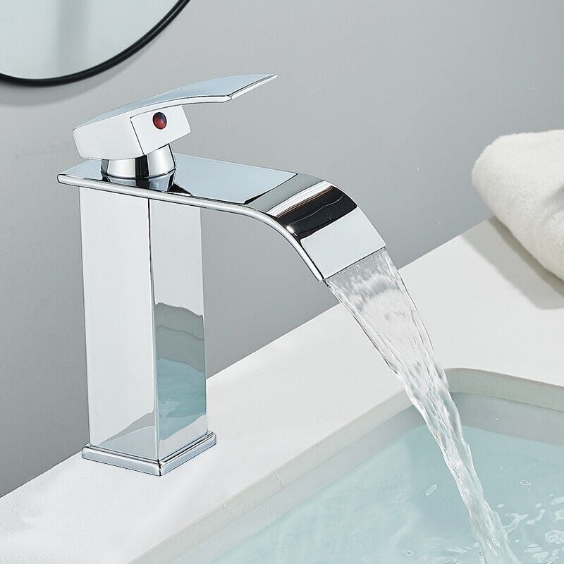 Robinet Lavabo Cascade,Robinet Salle Bain Cascade avec bec Hauteur 185 mm Mitigeur Lavabo Cascade Chaude et Froide Réglable Mitigeur Salle Bain en