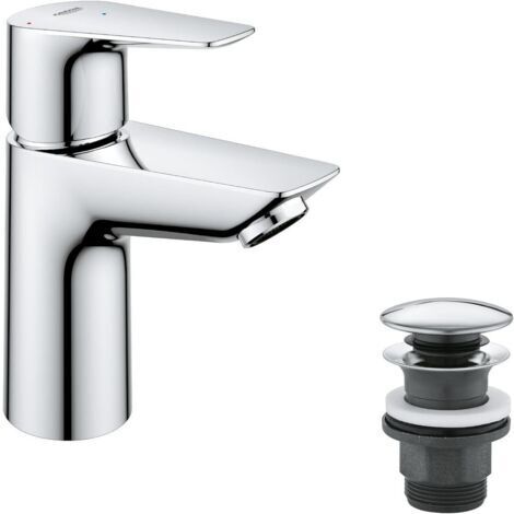 Robinet lavabo de salle de bains Start Edge, Mitigeur monocommande sans tirette de vidage, vidage clic clac inclus, mousseur économique d'eau, chromé, 23900001 (Import Allemagne)