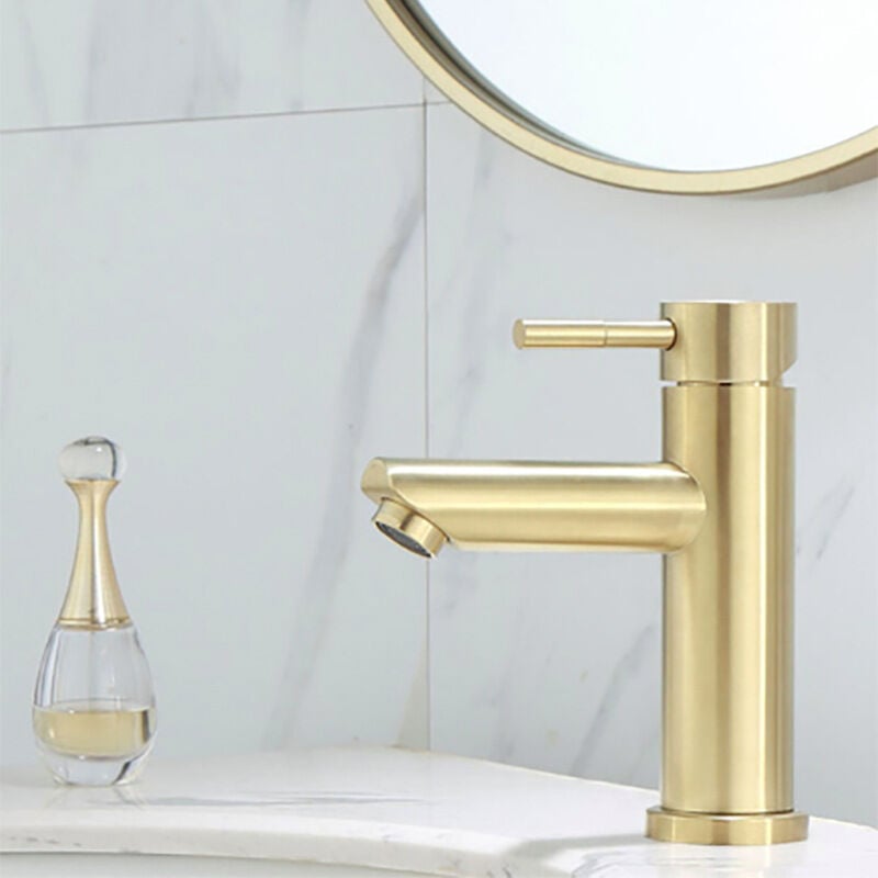 Ikodm - Robinet Lavabo Doré pour Salle de Bains, Mitigeur de Lavabo Design Moderne, Robinet de Lavabo en Acier Inoxydable Résistant à l'usure,
