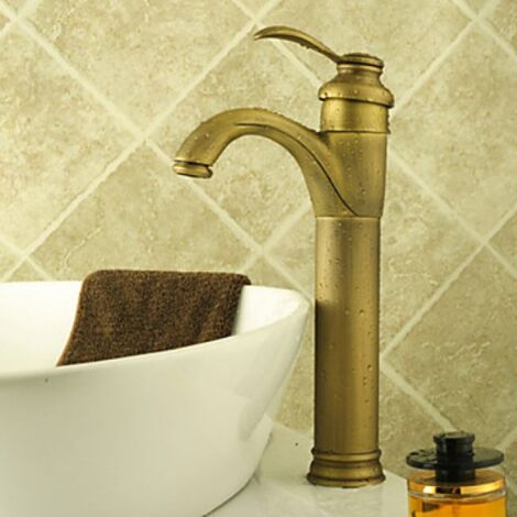 Robinet lavabo en laiton antique – Mitigeur vasque 1 poignée – Hauteur jet 200 mm – Débit 6.81 L/min – Valve céramique incluse – Lookshop