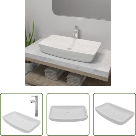 Robinet -  Lavabo et mitigeur Céramique Rectangulaire Blanc