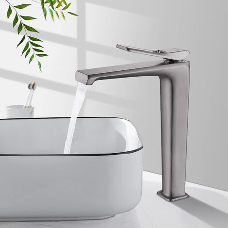 Robinet Lavabo Haut Gris Foncé en Laion pour Salle de Bain Mitigeur Lavabo Facile à Installer Trés Tendance Aquasup L/XL