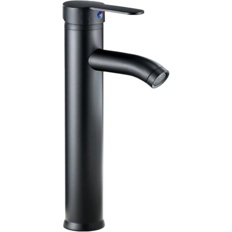 Robinet lavabo haut noir mat – Mitigeur à levier unique – Acier inoxydable – Tuyaux 3/8 pouces 60 cm – Résistant aux rayures et éclaboussures