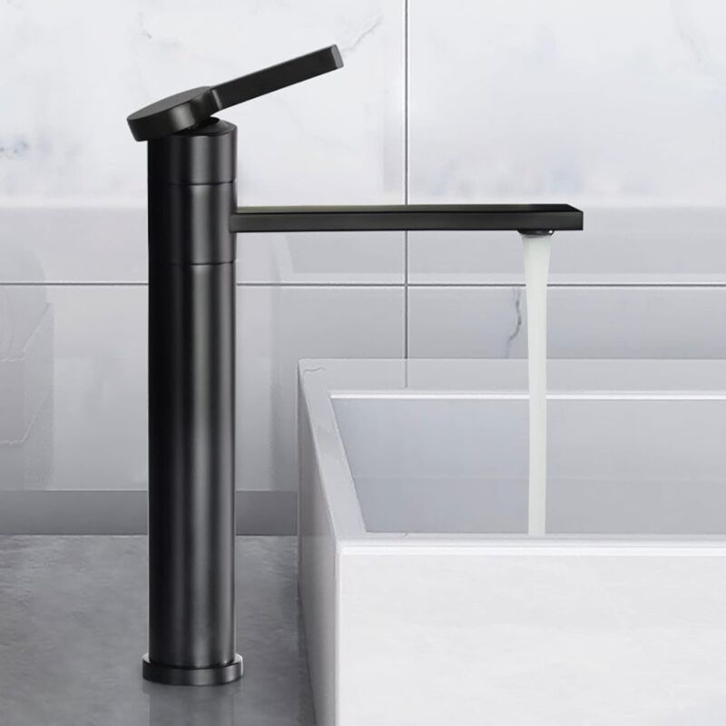 Robinet Lavabo Haut Pivotant à 360° Mitigeur Lavabo à levier unique Robinet Salle de Bain Réglable Chaud et Froid Noir