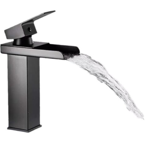 Robinet Lavabo - Mitigeur Cascade Monotrou en Acier Inoxydable 304 - Finition Noire - Cartouche Céramique - Pour Lavabo Sur Plage - 1 Pièce