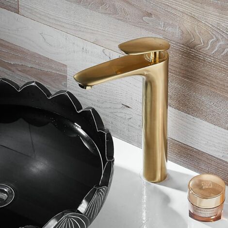 Robinet Lavabo Mitigeur Salle de Bain, Or brossé, Robinet Haut Pour Lavabo